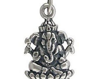 Ganesh Sterling Silver Pendant Yoga Jewelry -- Complimentary Ribbon or Cord