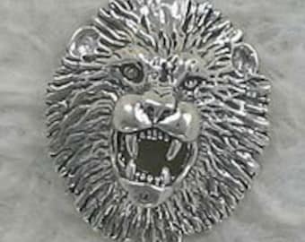 Wild Lion Head Sterling Silver Charm -- Complimentary RIbbon or Cord