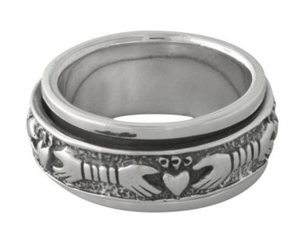 Claddagh Celtic Spinner Sterling Silver Ring size 6