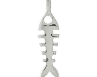 Fishbone Skeleton Sterling Silver Pendant -- Complimentary Ribbon or Cord