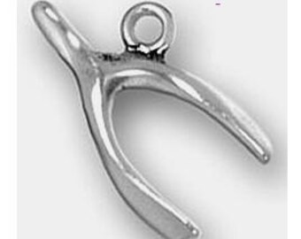 Make a Wish Wishbone Sterling Silver Charm -- Complimentary Ribbon or Cord