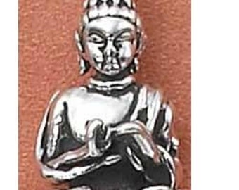 Lotus Buddha Sterling Silver Charm Pendant Yoga Jewelry -- Complimentary Ribbon or Cord