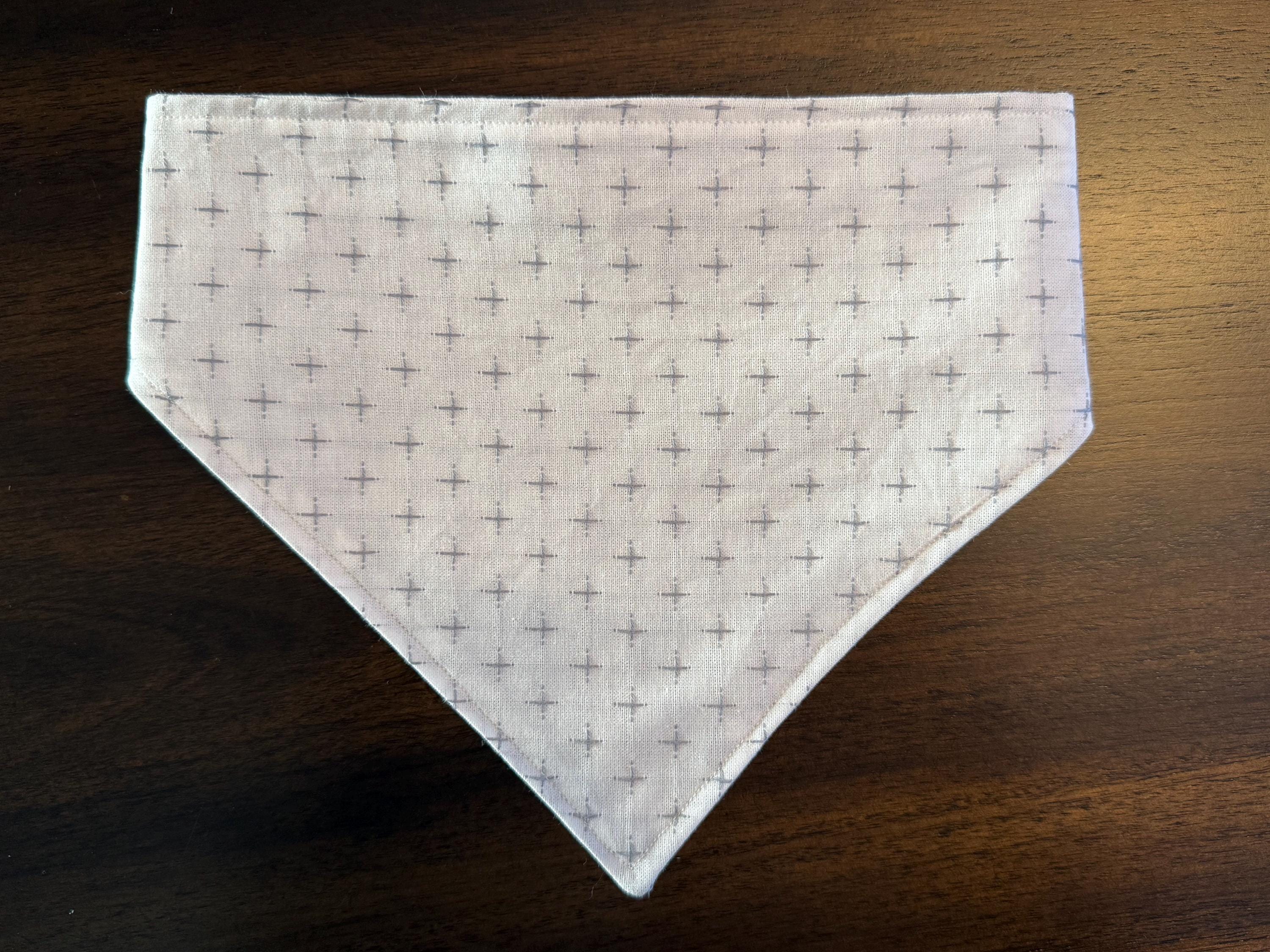 White & Grey Cross Cotton Dog Bandana - Handmade Secure-Fit Pet Neckwear