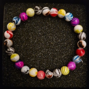 Patterned Glass Stone 8mm beaded handmade stretch bracelet