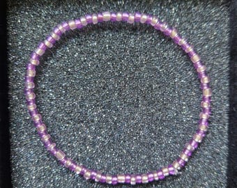 Handmade Purple and Rose Pink Glass 3mm seed beaded stretch bracelet