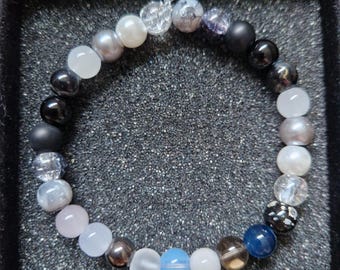 Multi Shaded 8mm Black and White glass beaded handmade stretch bracelet