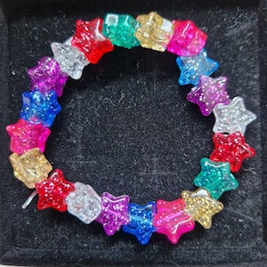 1cm Multicoloured glitter stars handmade stretch bracelet