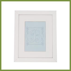 Custom Embroidered Blue Bow Monogram Art 5x7 Nursery Decor