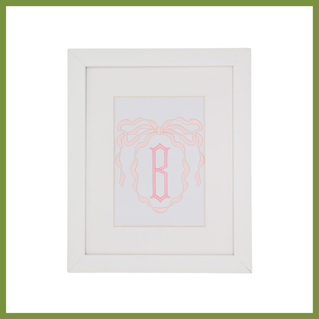 Custom Embroidered Pink Bow Monogram 5x7 Nursery Art - Etsy