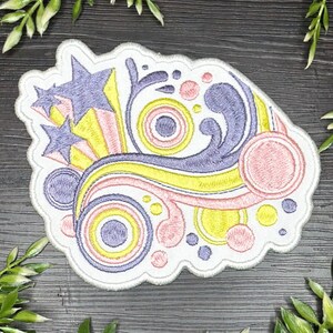 Iron-On Patch - Vectorflourish Nostalgic Frutiger Metro Decorative Durable Embroidered Polyester Patch PASTEL