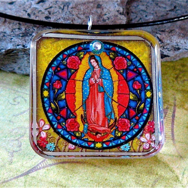 Our Lady of Guadalupe Catholic Virgin Mary sterling silver swarovski pendant necklace Hippie Chic Boutique