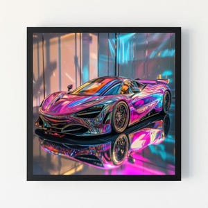 Futuristic Neon Hypercar Digital Printable Wall Art – Vibrant Supercar Wall Print for Modern Spaces,perfect gift for car lovers by PixelHive