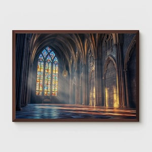 Gothic Cathedral Interior - Stained Glass Window Digital Printable Wall Art, great gift for architecture lovers by PixelHive