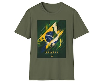 Brazil Flag Soccer Poster T-Shirt | Brasil Football Graphic Tee | Worldcup Tshirt for Brazil Fans
