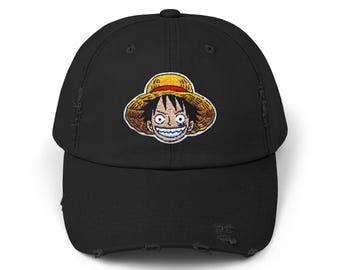 Monkey D. Luffy Character Embroidery-Style Print Cap | Distressed Hat