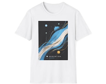 Argentina Flag Abstract Wave T-Shirt | Blue White Gold Planet Graphic | World cup Tshirt for Argentina Fans
