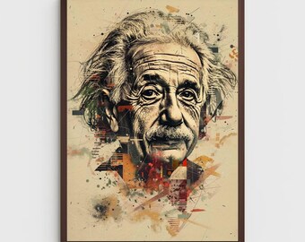 Einstein Portrait Print: Abstract Office Wall Art (digital
