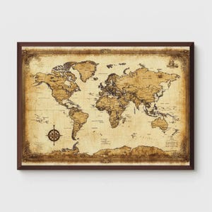 Vintage World Map Digital Printable Wall Art – Antique-Inspired Global Map Print for Home or Office Décor by PixelHive