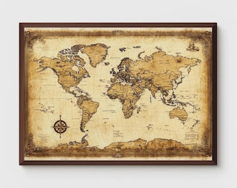 Vintage World Map Print: Antique Global Decor (Digital Download)