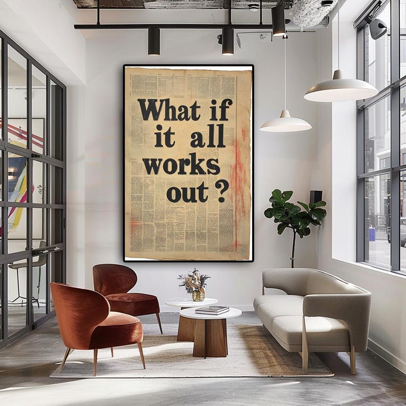 What if it all works out retro newspaper print trendy wall art