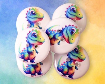 HANDMADE Buttons. Set of 6 Handmade Dinosaur Sewing Buttons.  Bright and Colourful Dinosaur Buttons.  Assorted Sizes Available.