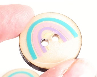 HANDMADE BUTTONS.  Set of 6  Handmade Wooden Pastel Rainbow Sewing Buttons.  Size 1" or 25 mm Round.