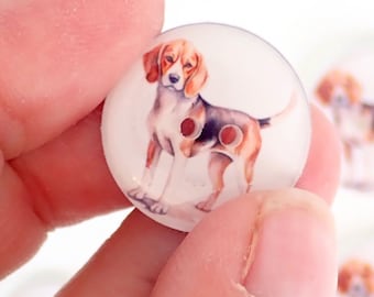 Handmade Buttons. Set of 6  Dog Sewing Buttons.  Assorted Dog Breeds.  Pug, Beagle, Boxer.  Size 3/4" or 20 mm.