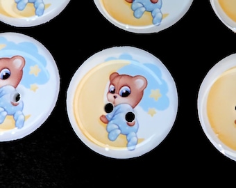 6 Cute Bear on Moon Sewing Buttons.  Handmade Buttons.  3/4" or 20 mm.