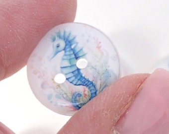 HANDMADE Buttons. 6  Seahorse Buttons.  Machine Washable Buttons for Knitting, Crochet, Sewing and Scrapbooking. Assorted Sizes Available.