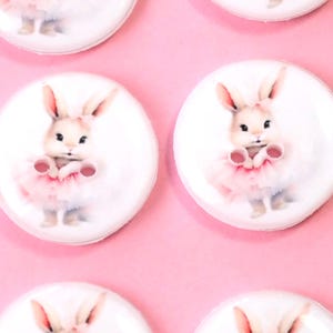 HANDMADE Buttons. Set of 6 Handmade Pink Ballerina Bunny or Rabbit Buttons.  Easter or Spring Sewing Buttons. Assorted Sizes Available.