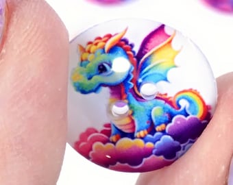 Set of 6 Handmade Multi-Coloured Bright Dragon Sewing Buttons.  Assorted Sizes Available.