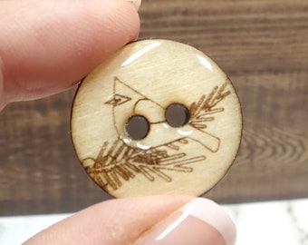 Set of 6  Handmade Wooden Cardinal Sewing Buttons.   Assorted Sizes Available.