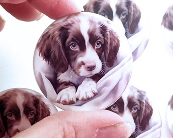 HANDMADE BUTTONS. 6 Cute Brown and White Dog  Sewing Buttons.  SHANK style Buttons.  Assorted Sizes Available.