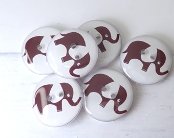 Set of 6 Handmade Brown and White Elephant Sewing Buttons.  Washer and dryer Safe.  3/4" or 20 mm.