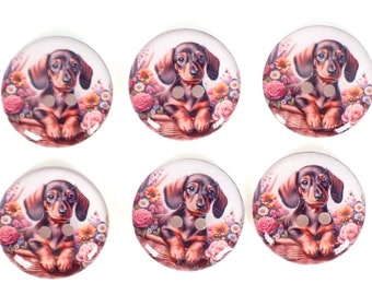 Handmade Buttons. Set of 6 Dachshund Dog Sewing Buttons.  Choose from TWO DIFFERENT DESIGNS.  Assorted sizes available.