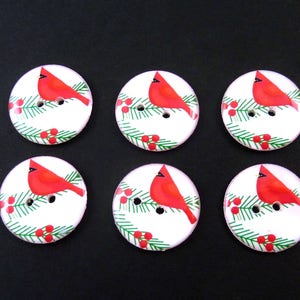 6 Bright Red Cardinal Christmas Buttons. Sew on Embellishment. Washer and Dryer Safe. Choose Your Size. image 1