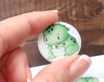 Set of 6 Handmade Cute Fat Green Dragon Sewing Buttons.  Washer and Dryer Safe.  Assorted Sizes Available.