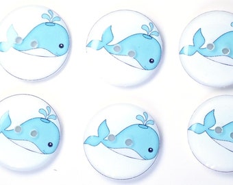 Set of 6 Handmade Whale Buttons.  Bright Turquoise Blue Whale Buttons.  Choose Your Size.