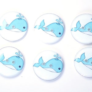 Set of 6 Handmade Whale Buttons. Bright Turquoise Blue Whale Buttons. Choose Your Size. image 1