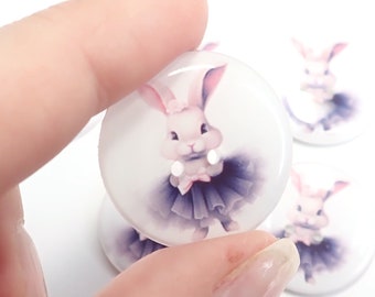 HANDMADE Buttons. Set of 6 Handmade Ballerina Bunny or Rabbit Buttons in Black Tutu.  Easter or Spring Sewing Buttons. Assorted Sizes.