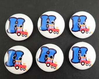 Personalized Initial or Monogram Train Themed Sewing Buttons.  Choose the Letter (A-Z) and Size You Need.