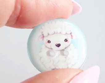 Set of 6 Cute Handmade Sheep on Turquoise Blue Background Sewing Buttons for Sewing, Knitting or Crochet.  Assorted Sizes Available.