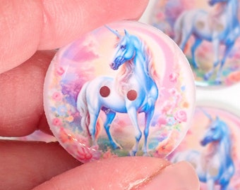 HANDMADE Buttons. Set of 6 Handmade Unicorn and Flower Buttons for Knitting, Crochet or Sewing. Choose Your Size.