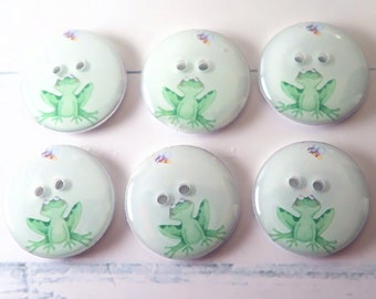 Set of 6 Frog and Bumble Bee Handmade Sewing Buttons.  Washer and Dryer Safe.  3/4" or 20 mm Round.