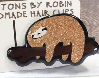 ONE Handmade Resin Sloth Hair Clip or Barrette.  Right Side Hair Clip.