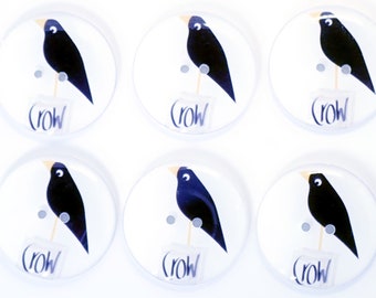 Set of 6 Handmade Primitive Crow  Sewing Buttons. Choose Your Size.