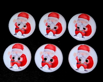 6 Handmade Santa Claus Sewing Buttons.  5/8" or 16 mm Round.