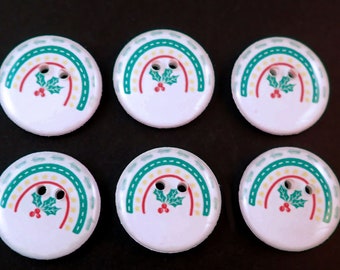 6 Holly and Berry Christmas Rainbow Sewing Buttons for Sewing, Knitting or Crochet.  Choose Your Size.