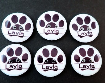 Personalized Dog Paw Monogram or Name Sewing Buttons.  Add Your Own Pet's Name.  Personalized Pet Name Button. Choose Size and Quantity.