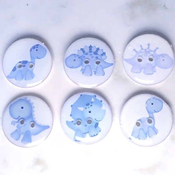HANDMADE Buttons. Set of 6 Handmade Blue Dinosaur Sewing Buttons.  Decorative novelty craft dinosaur buttons. Choose Your Size.